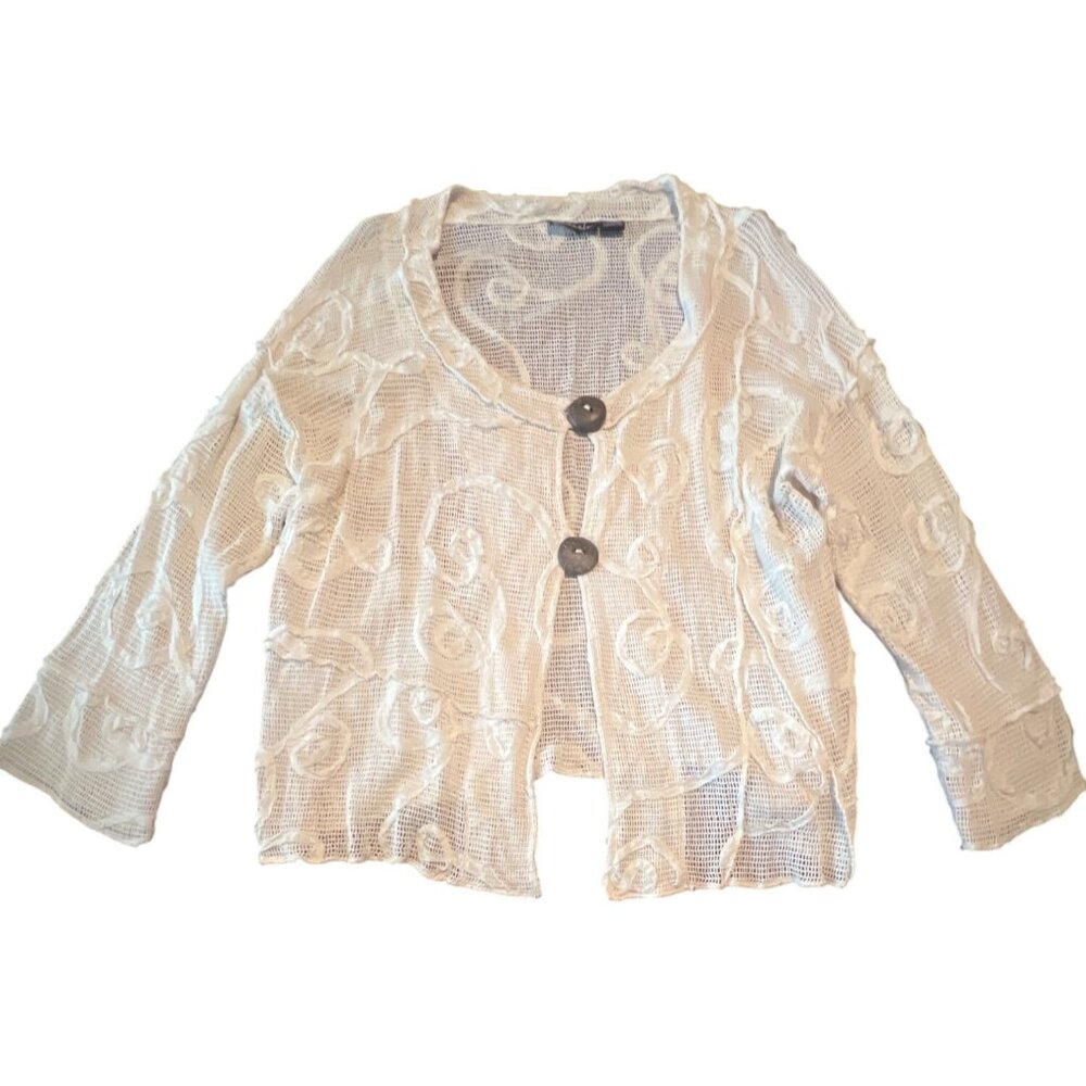Frazzle White Sheer Embroidered‎ abstract pattern Button-Up Cardigan XXL